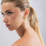 Golden Bloom Pearl Drop Earrings