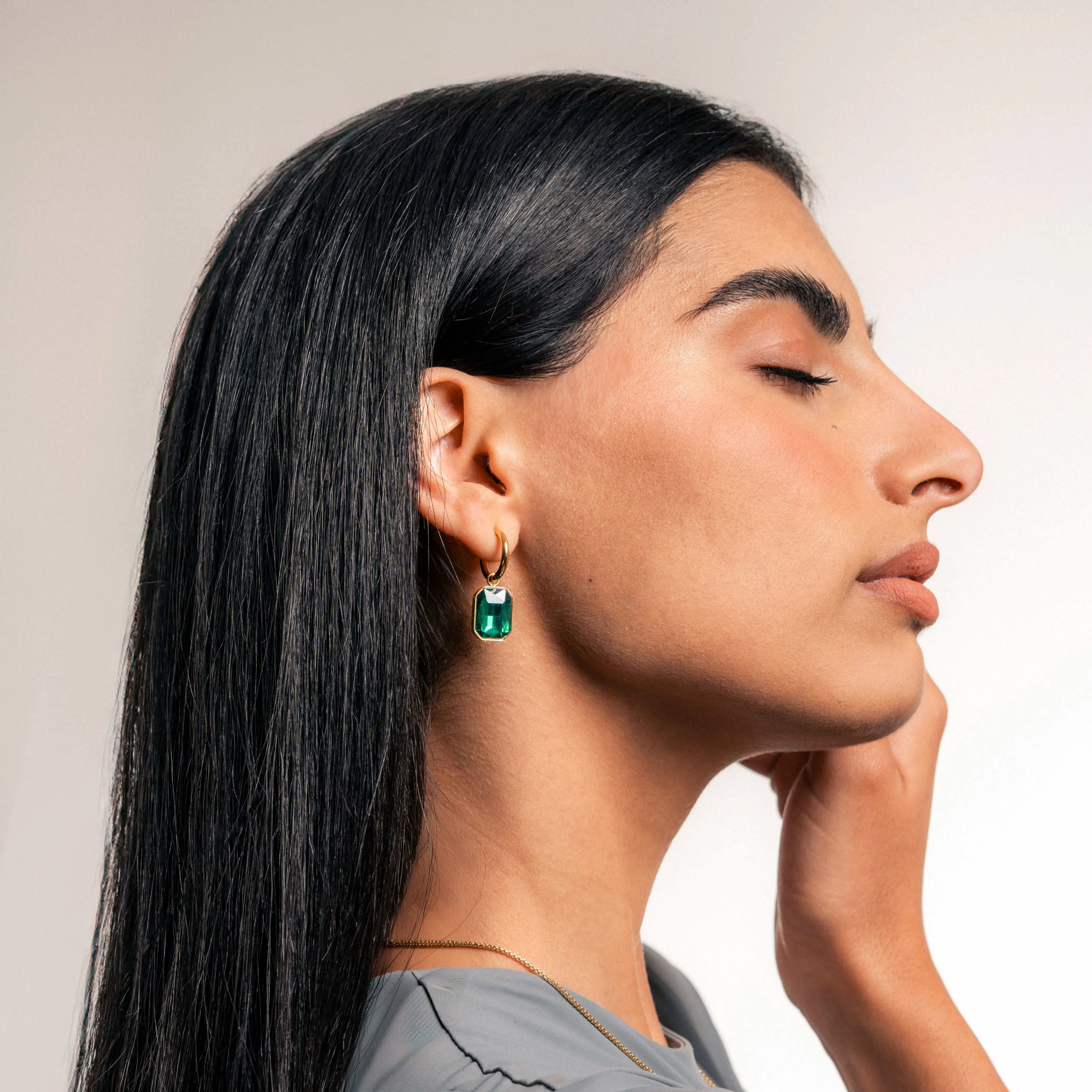 Emerald Charm Hoop Earring