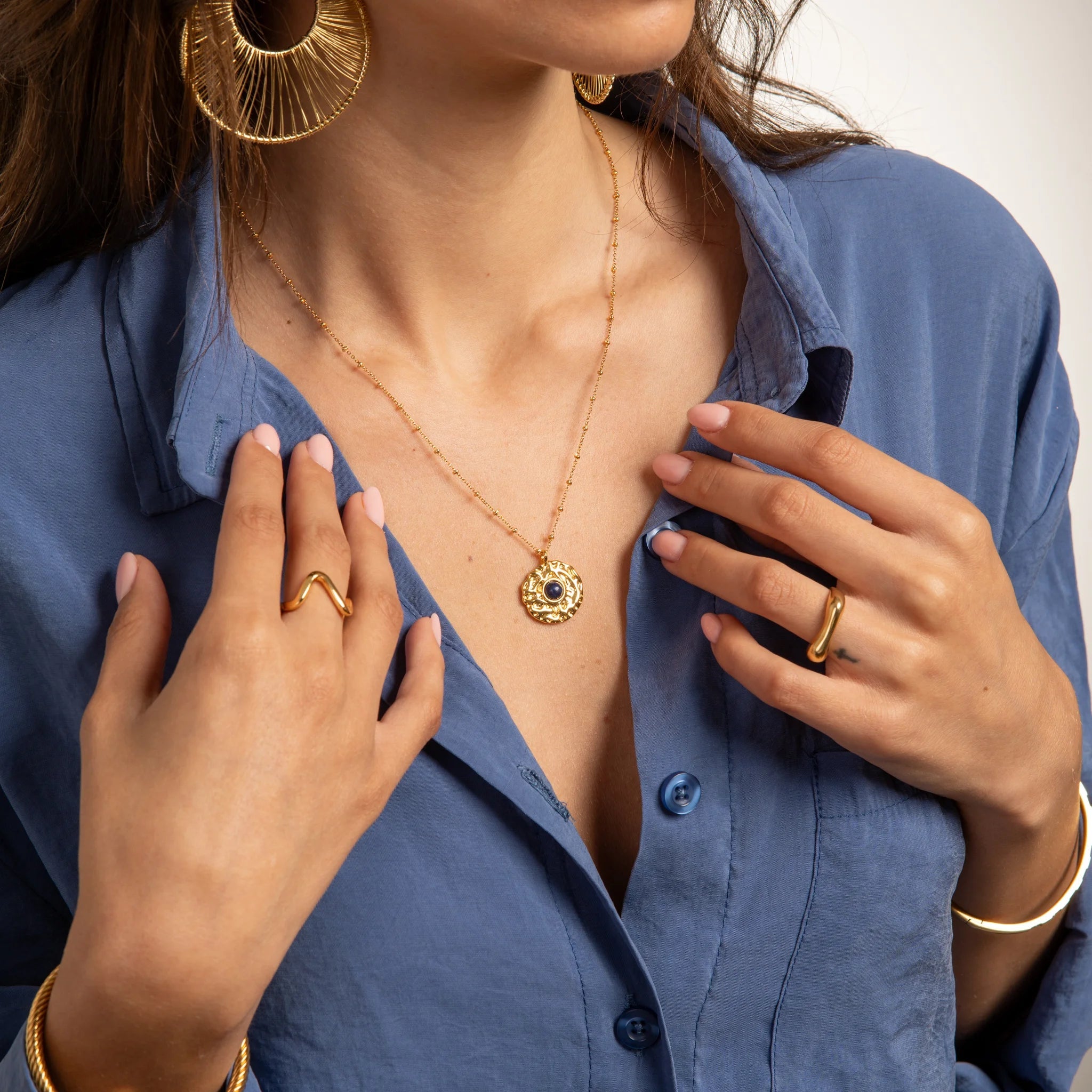 Navy Round Pendant Necklace